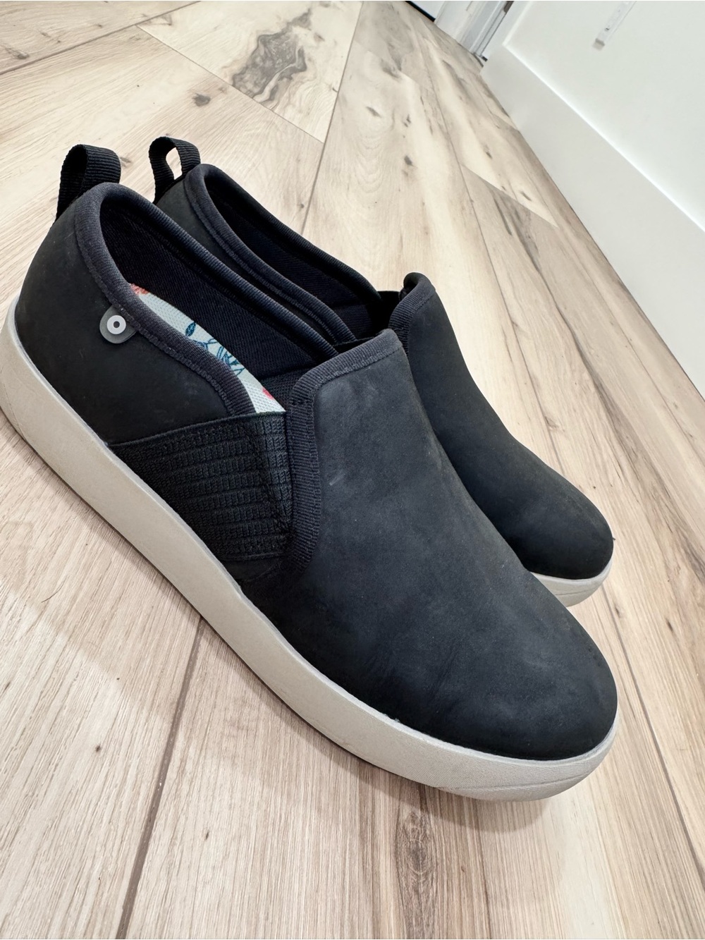 Bogs Black Slip-On Platform Sneakers with Gray Sole